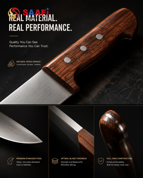 Professional Stainless Steel Slicing Knife with Wooden Handle for Commercial Kitchen & Butcher Use