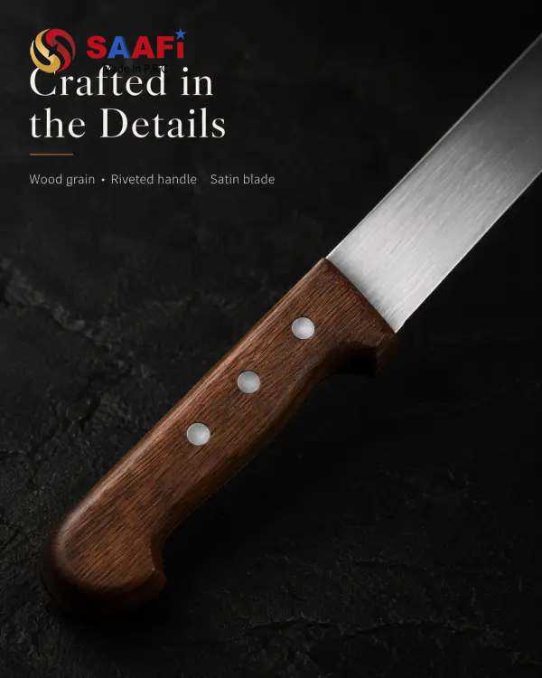 Professional Wood Handle Long Slicing Knife for Meat Cutting And Commercial Kitchen Use 10 SEO Keywords