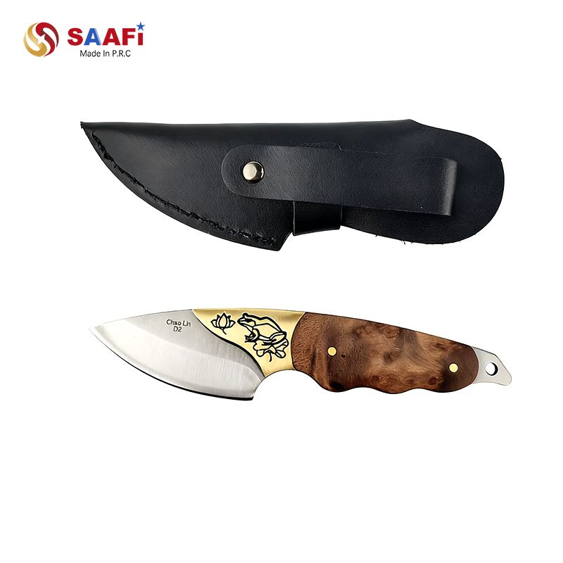 Handmade Fixed Blade Outdoor Knife with Wooden Handle And Leather Sheath for Camping & Hunting
