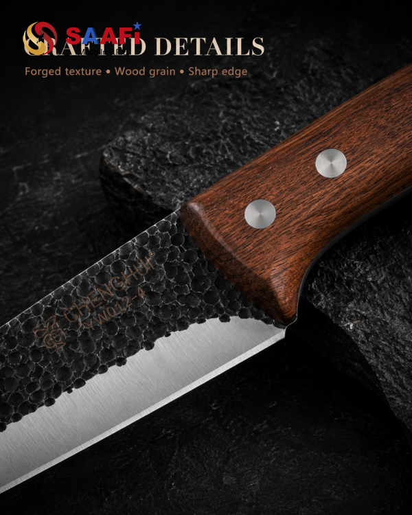 Forged Hammered Stainless Steel Kitchen Knives with Wooden Handle for Professional Use