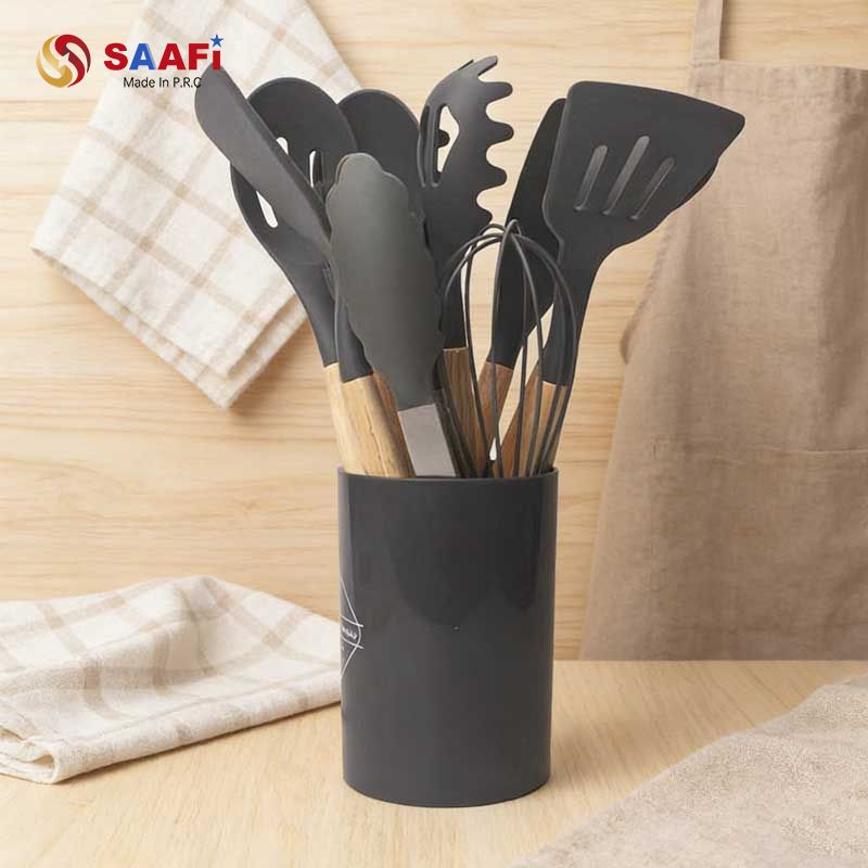 Premium Silicone Kitchen Utensil Set with Wooden Handles – Non-Stick & Heat Resistant Cooking Tools