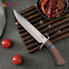 Hand Forged Damascus Pattern Hunting Knife with Wooden Handle And Guard – Outdoor Survival Fixed Blade Knife