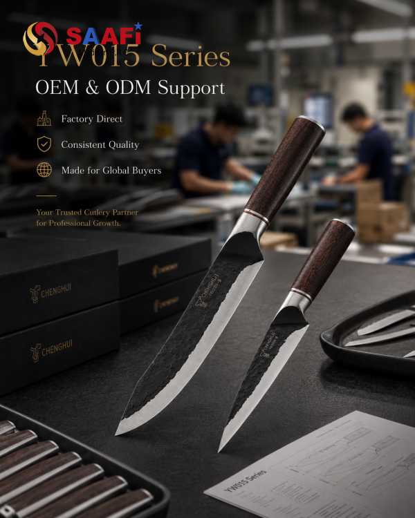 Forged Texture Stainless Steel Chef Knife with Dark Wood Handle for Professional Kitchens