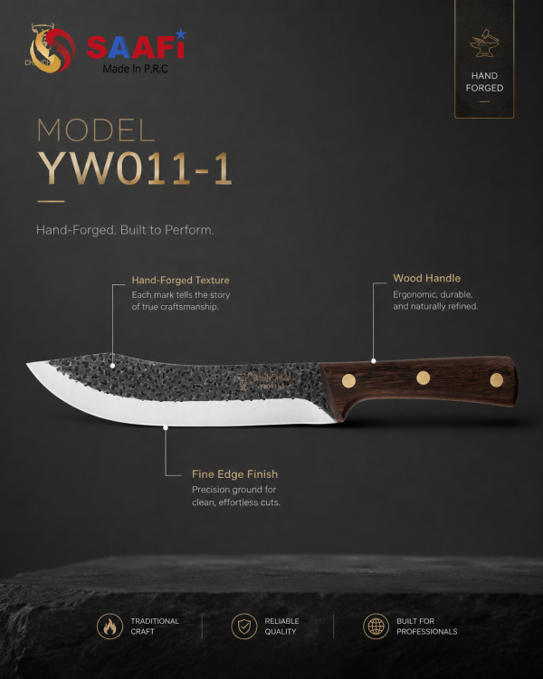 Professional Hammered Stainless Steel Kitchen Knives with Wooden Handle for Butcher And Commercial Use