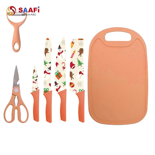 Christmas Kitchen Knife Set with Cutting Board, Peeler And Kitchen Scissors – Stainless Steel Blade