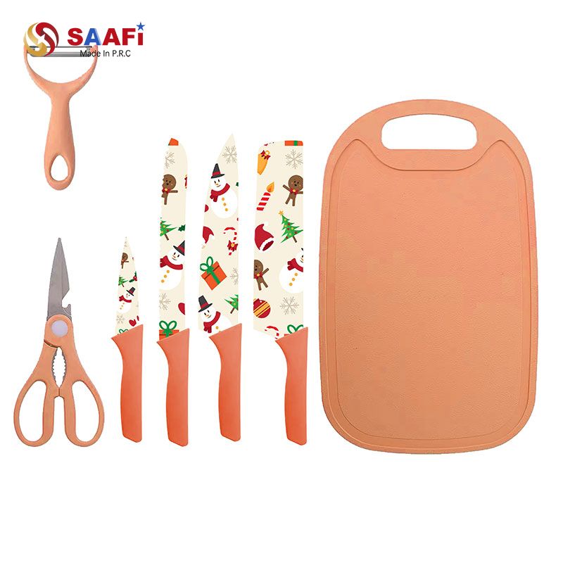 Christmas Kitchen Knife Set with Cutting Board, Peeler And Kitchen Scissors – Stainless Steel Blade