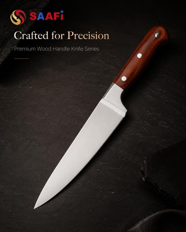 Professional Wood Handle Kitchen Knife Set for Butcher, Chef, Slicing And Utility Use