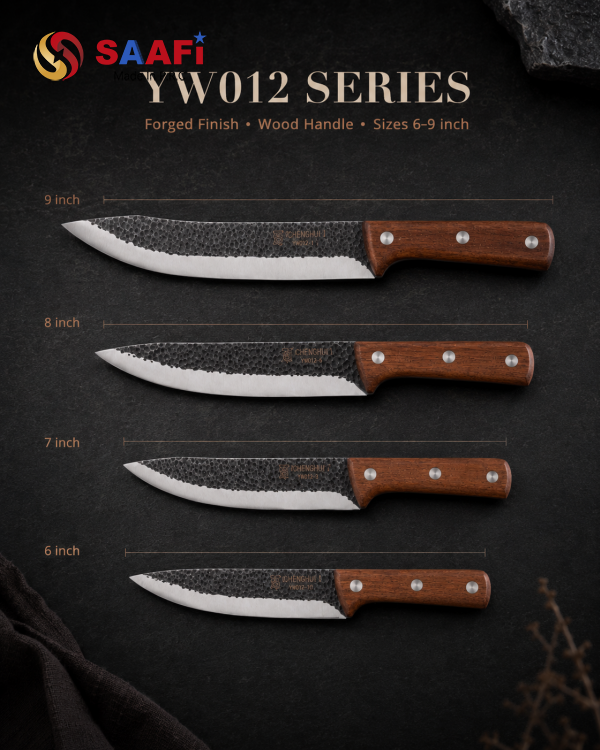 Forged Hammered Stainless Steel Kitchen Knives with Wooden Handle for Professional Use