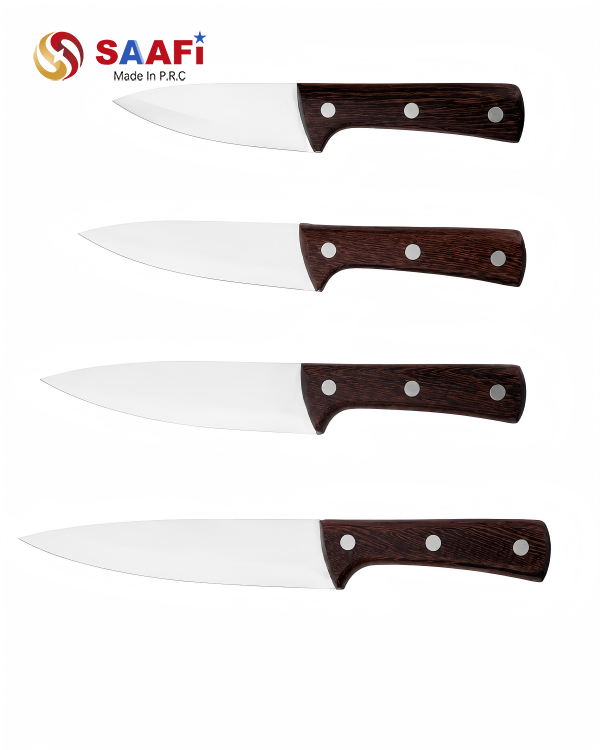 Professional Stainless Steel Chef Knife Series with Wooden Handle for Commercial Kitchen Use