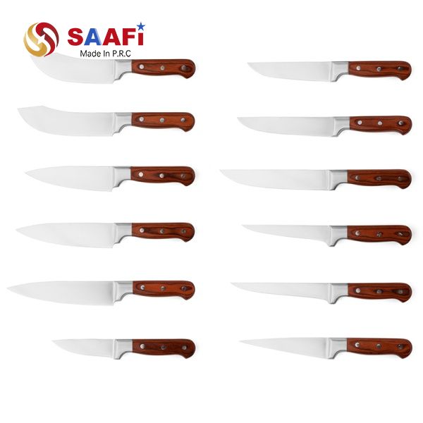 5-Piece Stainless Steel Kitchen Knife Set with Wooden Handle for Professional Kitchen Supply