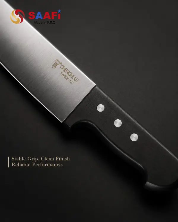 Professional Long Blade Butcher Knife with Black Triple-Rivet Handle for Commercial Kitchens
