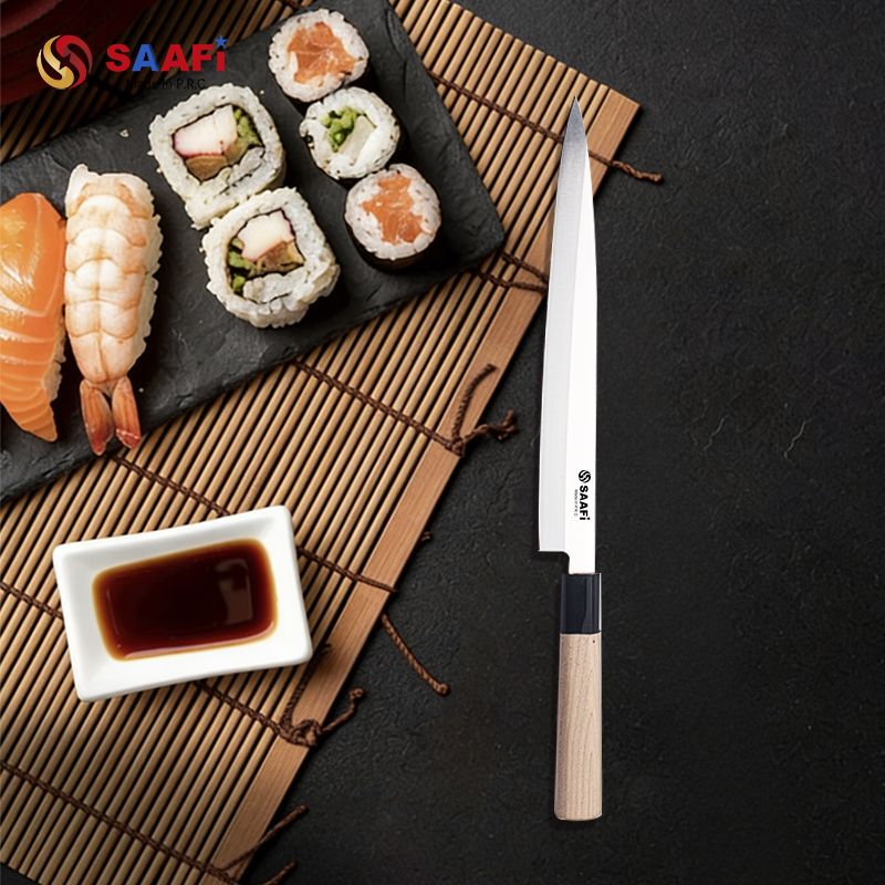 Premium Japanese Sashimi Knife – Long Blade Sushi & Salmon Slicing Knife with Wooden Handle