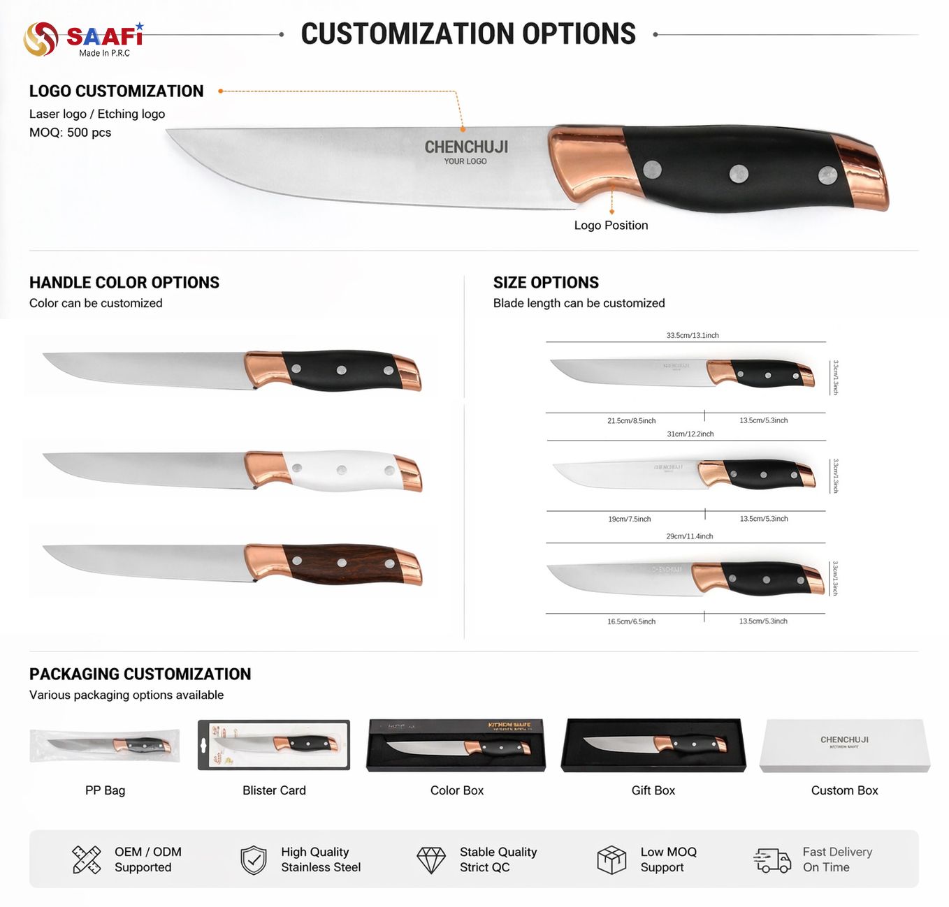 Chef Knife with Rose Gold Handle – Stainless Steel Kitchen Knife for Meat & Vegetable Cutting
