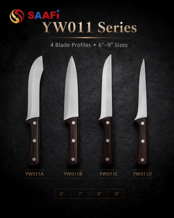 Professional Stainless Steel Chef Knife Series with Wooden Handle for Commercial Kitchen Use