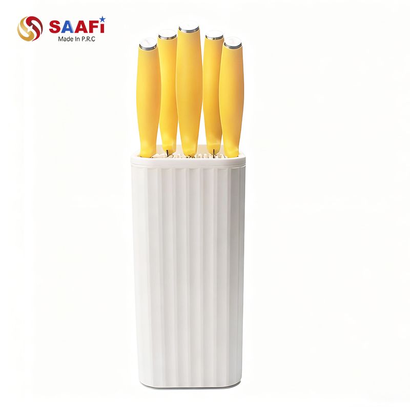 Plastic Handle Kitchen Knife Set with Storage Block – Stainless Steel Chef Knife Set for Home Kitchen