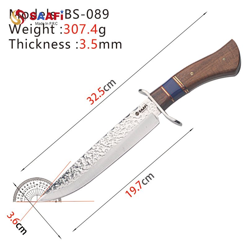 Hand Forged Damascus Pattern Hunting Knife with Wooden Handle And Guard – Outdoor Survival Fixed Blade Knife